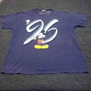 Vintage Disney World Shirt Adult Large / XL Blue 96 Spell Out Mickey Mouse‎